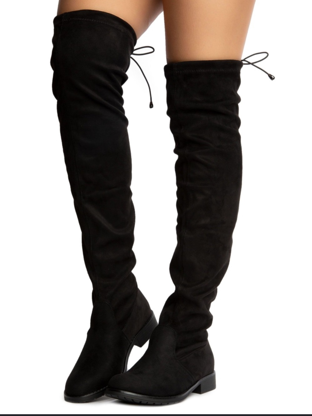 Charlotte Russe Black Over-the-Knee Lace-Back Boots